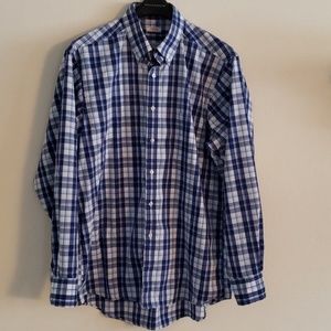 Men's Izod dress shirt Dark Blue plaid EUC